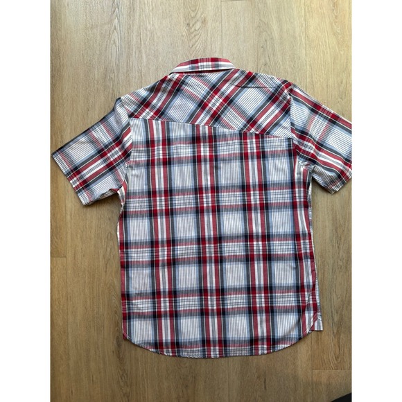 Volcom Mens Large Red White Blue Plaid Short Sleeve Button Down Shirt Pocket - Picture 3 of 7